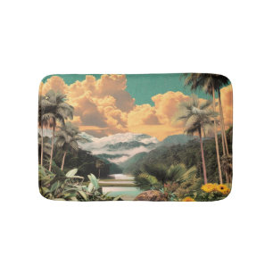Surreal Tropical Valley With Palm Trees Bath Mat