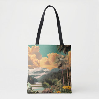Surreal Tropical Valley With Palm Trees Tote Bag