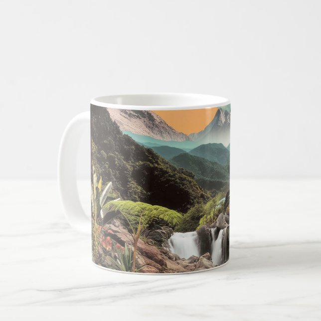 Surreal Tropical Valley With Waterfalls Coffee Mug (Front Left)