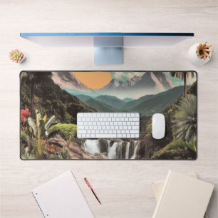 Surreal Tropical Valley With Waterfalls Desk Mat