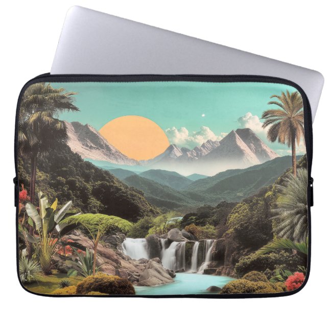 Surreal Tropical Valley With Waterfalls Laptop Sleeve (Front)
