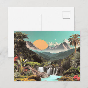 Surreal Tropical Valley With Waterfalls Postcard