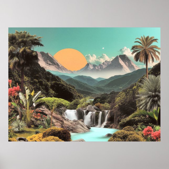 Surreal Tropical Valley With Waterfalls Poster (Front)