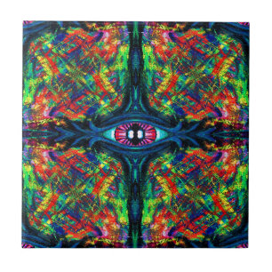Surreal Twisted and Trippy Eye Oil Painting Tile