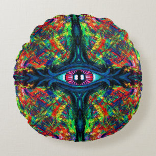 Surreal Twisted Trippy Eye Visionary Oil Painting Round Cushion