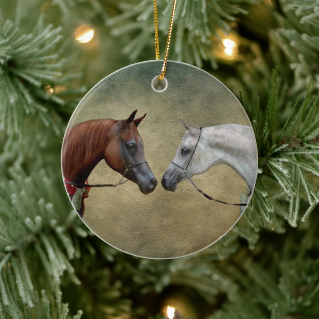Surreal two horses painting. ceramic tree decoration (Tree)