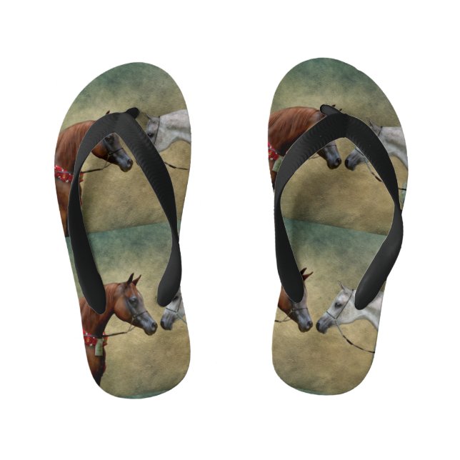 Surreal two horses painting. kid's jandals (Footbed)