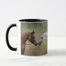 Surreal two horses painting.