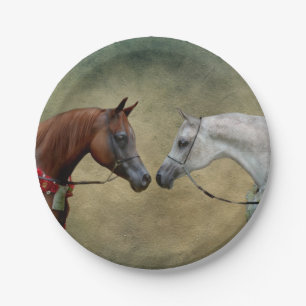 Surreal two horses painting. paper plate