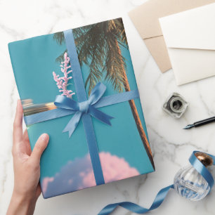 Surreal UFO and Palm Tree Mountain Scene Wrapping Paper