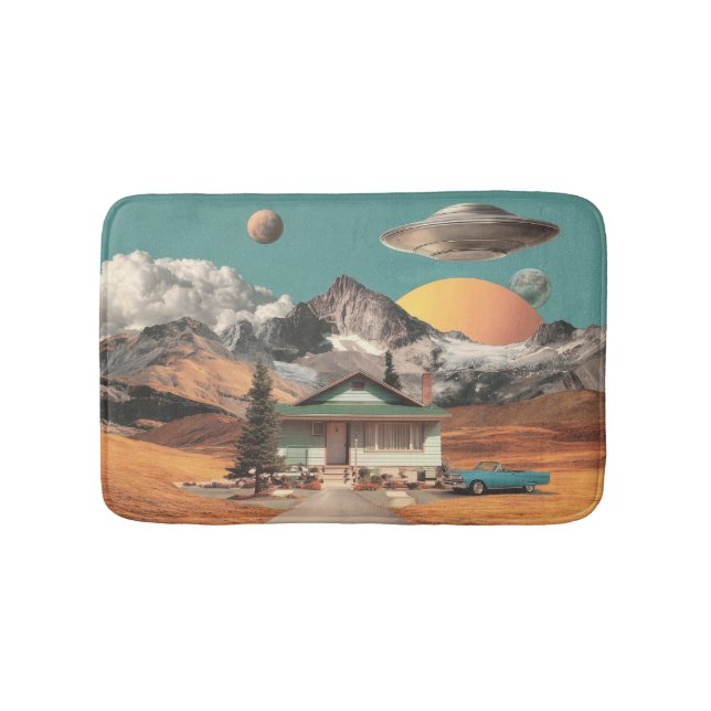 Surreal UFO Over Rustic House Bath Mat (Front)