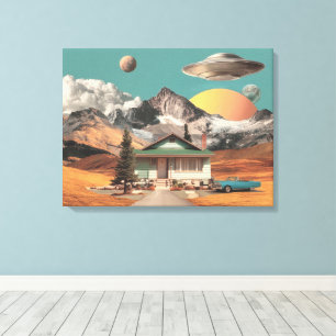 Surreal UFO Over Rustic House Canvas Print