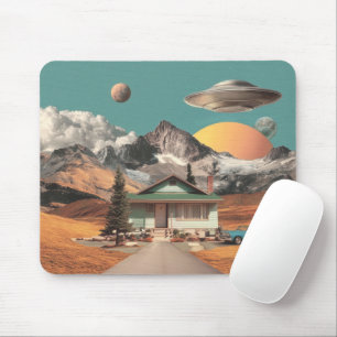 Surreal UFO Over Rustic House Mouse Pad