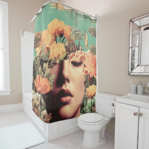 Surreal Underwater Portrait With Coral Flowers Shower Curtain