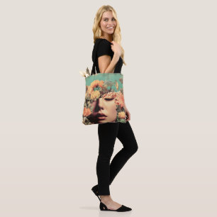 Surreal Underwater Portrait With Coral Flowers Tote Bag