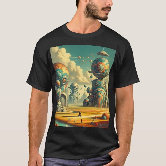 Surreal Vibrant Retrofuturistic Wonderland T-Shirt (Front)