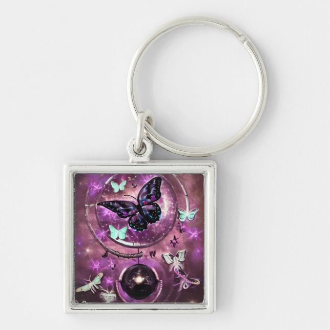 Surreal Vintage Dark Butterfly Key Ring (Front)