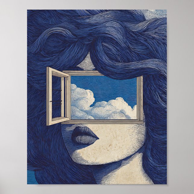 Surreal Vintage Female Wall Art – Stylized Woman w (Front)