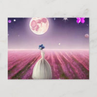 Surreal Vintage Pink Field Bride & Moon