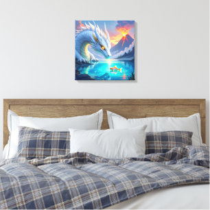 Surreal White Dragon and Gold Fish Canvas Print