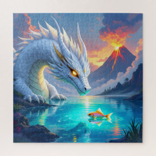Surreal White Dragon and Gold Fish Jigsaw Puzzle