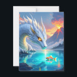 Surreal White Dragon and Gold Fish Postcard<br><div class="desc">A sci fi surreal postcard to keep in touch with a friend.  A beautiful illustration white dragon looking at a goldfish while volcanos erupt in the background.</div>