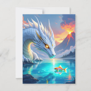 Surreal White Dragon and Gold Fish Postcard