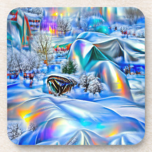 Surreal Winter Wonderland with Iridescent Lights Coaster