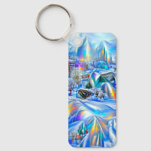 Surreal Winter Wonderland with Iridescent Lights Key Ring
