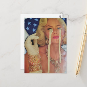 Surreal Woman Cries Gold Tears Collage Postcard