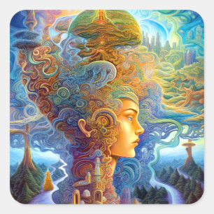 Surreal Woman Landscape Fantasy Art Square Sticker