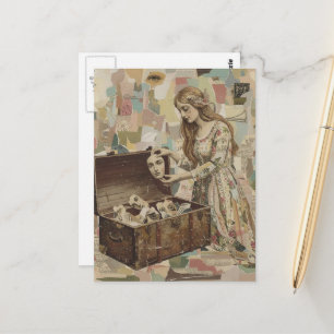 Surreal Woman Picking Up the Pieces of Herself Postcard