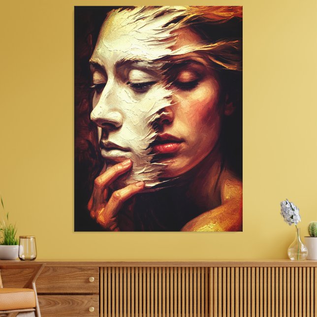 Surreal Woman Portrait with Painted Mask Canvas Print (Insitu(LivingRoom))