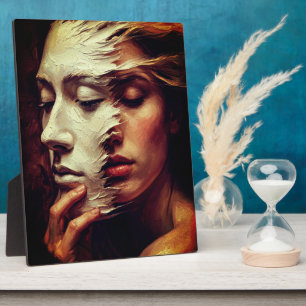 Surreal Woman Portrait with Painted Mask Plaque