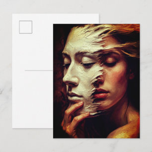Surreal Woman Portrait with Painted Mask Postcard