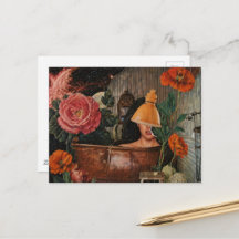 Surreal woman rustic copper bathtub flowerscollage
