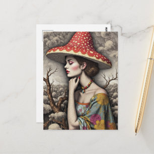 Surreal Woman With a Mushroom Hat Postcard