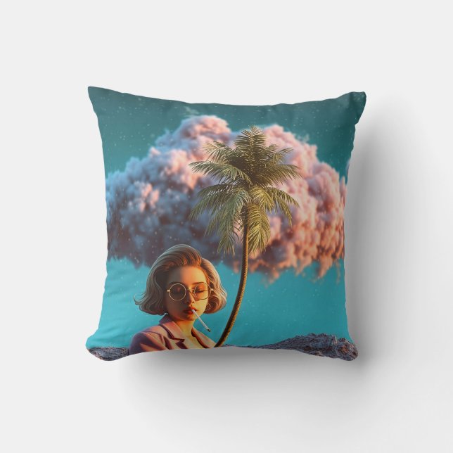 Surreal Woman with Palm Tree Cushion (Front)