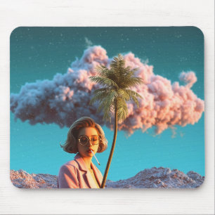 Surreal Woman with Palm Tree Mouse Pad