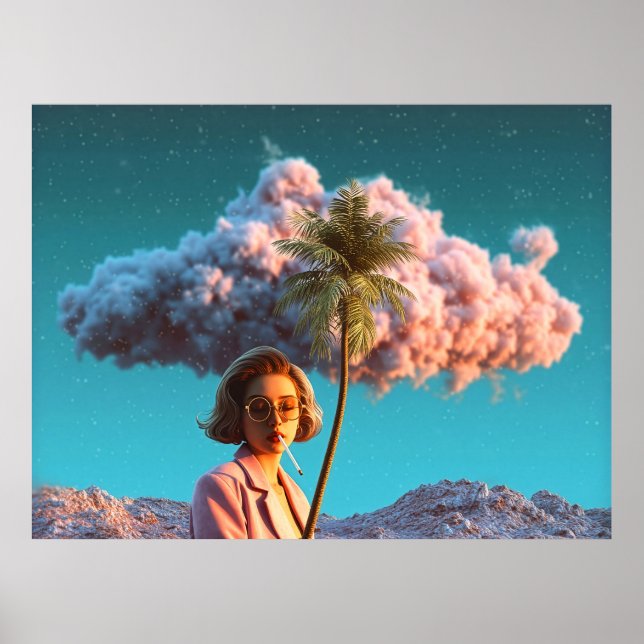 Surreal Woman with Palm Tree Poster (Front)