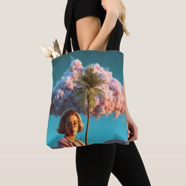 Surreal Woman with Palm Tree Tote Bag (Close Up)