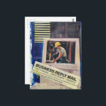 Surreal Working Man Collage Postcard<br><div class="desc">A surreal collage made and photographed by Angelandspot in the year 2026 with vintage images from a magazine from the 1980s era of a man working,  a retro computer,  and a bookcase</div>