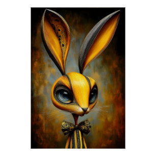 Surrealer Hase mit Schleife - Vintage Stil Poster