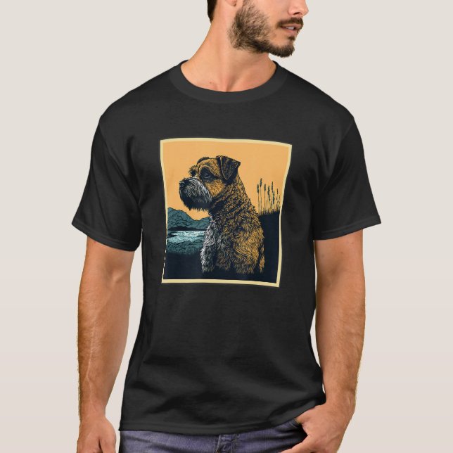 Surrealism Japanese Painting Border Terrier dog T-Shirt (Front)