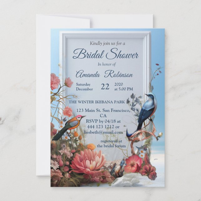 Surrealist Art with Flowers & Birds Invitation (Front)