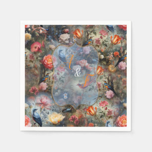Surrealist Art with Flowers & Birds Napkin