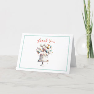 Surrealist, Cute Balloons and Birthday Cake Thank You Card