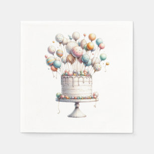Surrealist, Cute Balloons & Birthday Cake Address Napkin