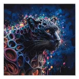 Surrealist Digital Watercolor of a Black Panther  Photo Print