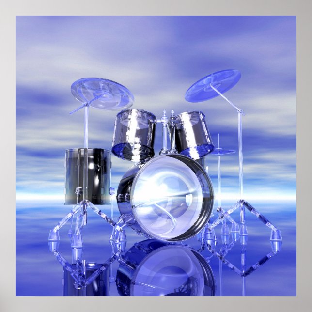 Surrealistic Drumset on the Beach Music Poster (Front)